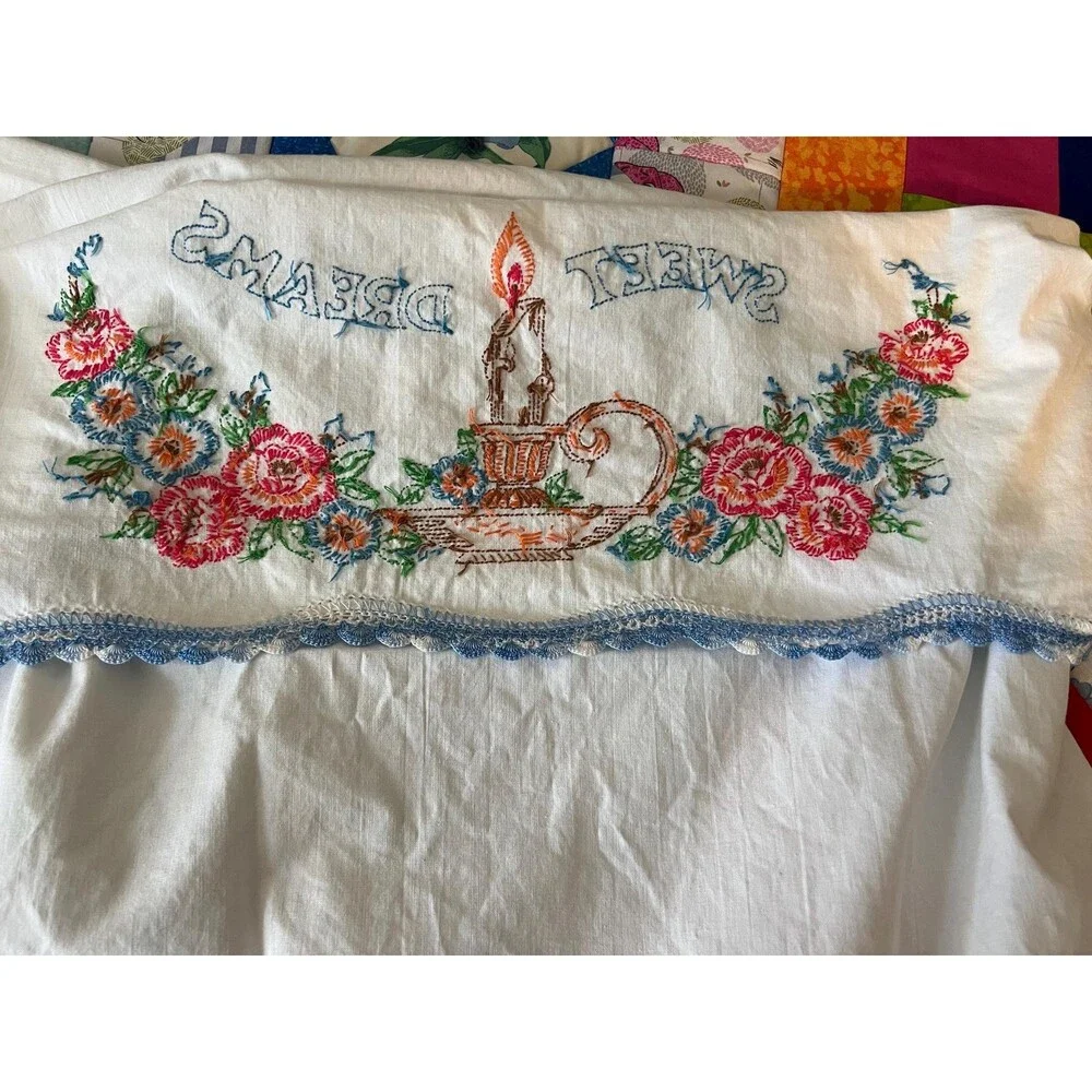 Hand Embroidered “Sweet Dreams” Pillow Cases